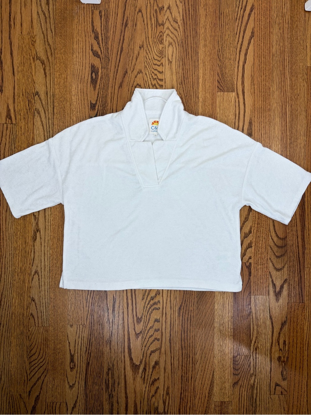 C&C California White Terry Collared Short Sleeve Polo Top (L)